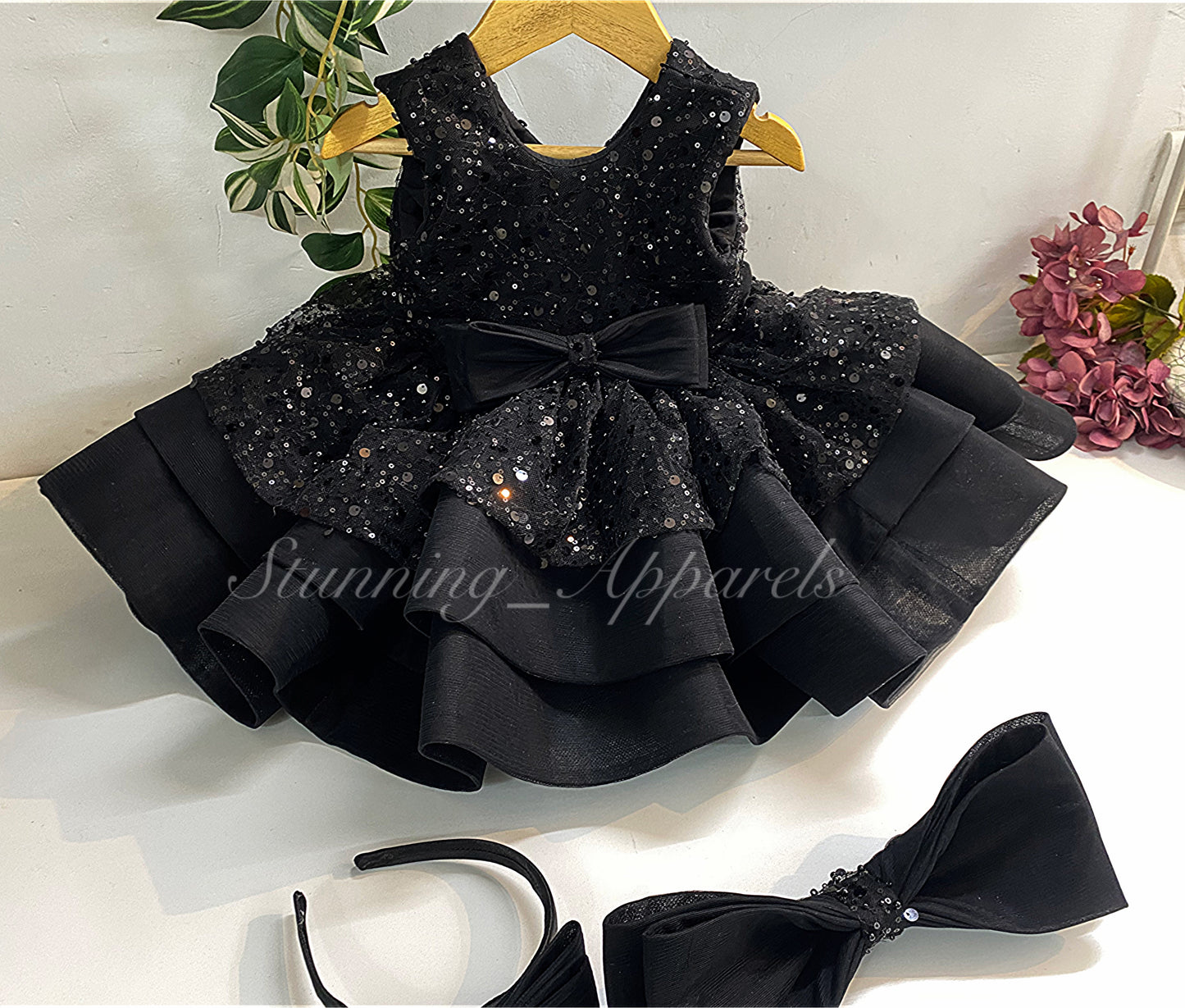 Premium Beads Sequins Party Wear Black Dress