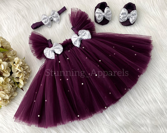 Silver Sequins Bow Party Wear Umbrella Wine Umbrella Dress