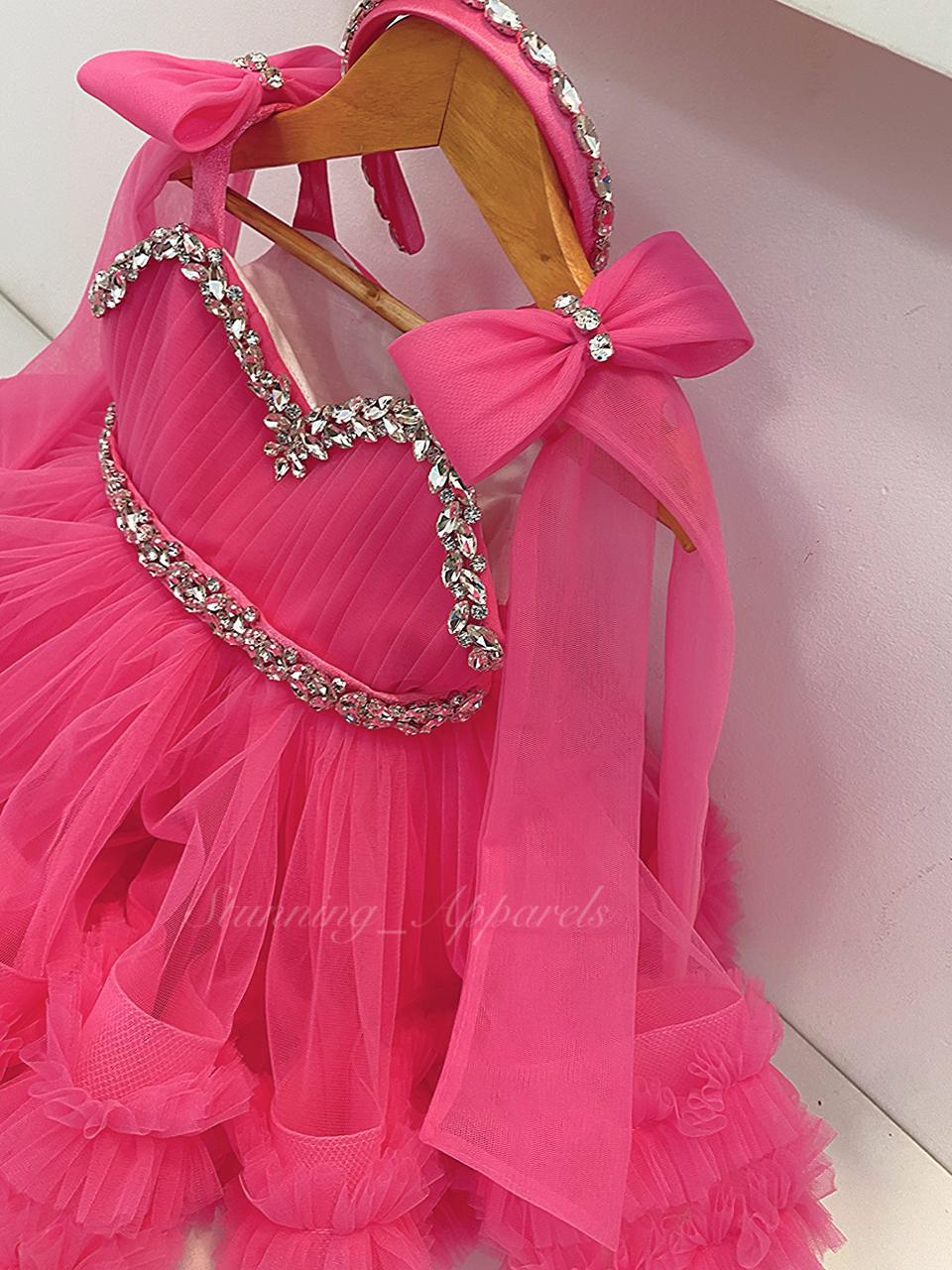 Designer Premium Hand Work Flamingo Pink Dress