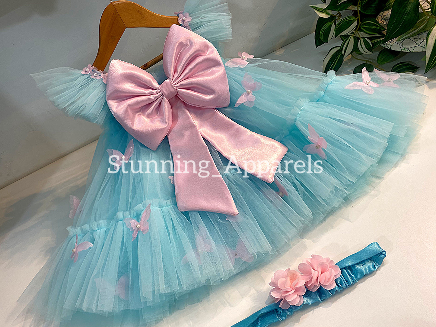 Butterfly Work Cute Party Wear Umbrella Sky Blue Dress
