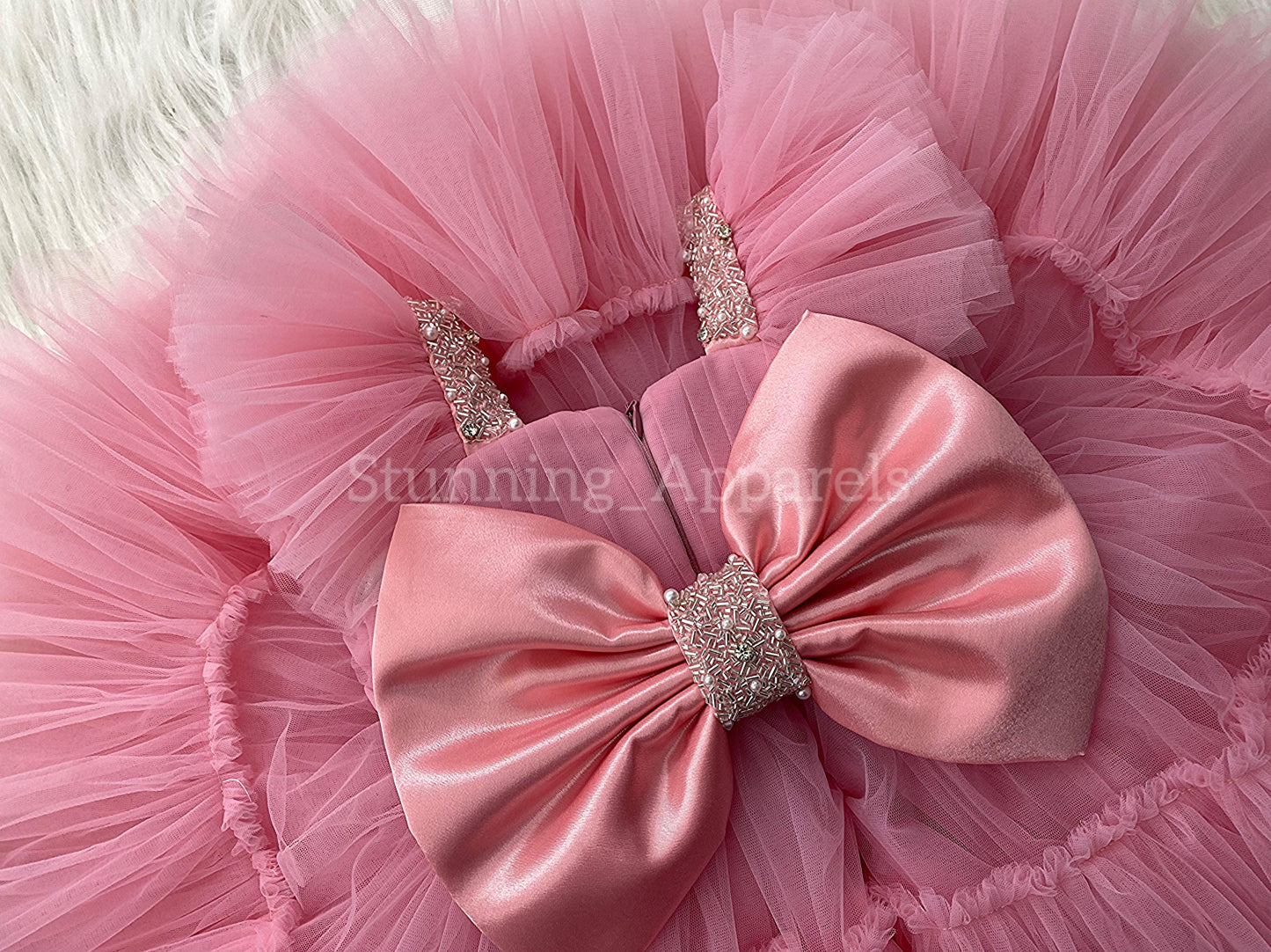 Designer Sweetheart Neckline Hand Work Peach Frock