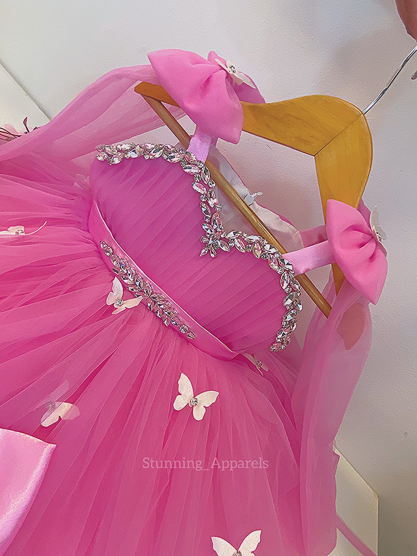 Designer Neckline Hand Work Butterfly Flamingo Pink Dress