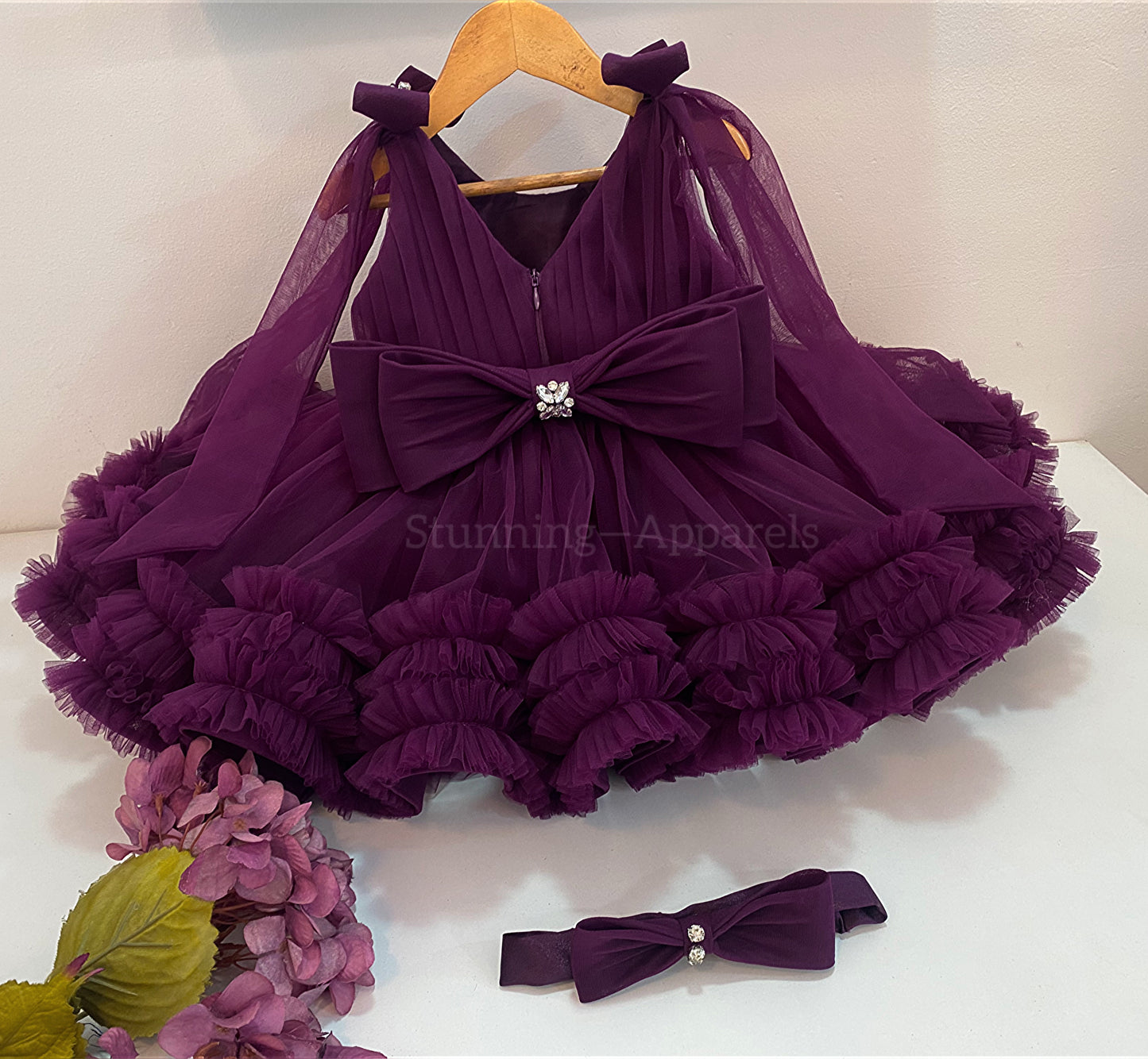 Designer Premium Hand Work Wine Dress