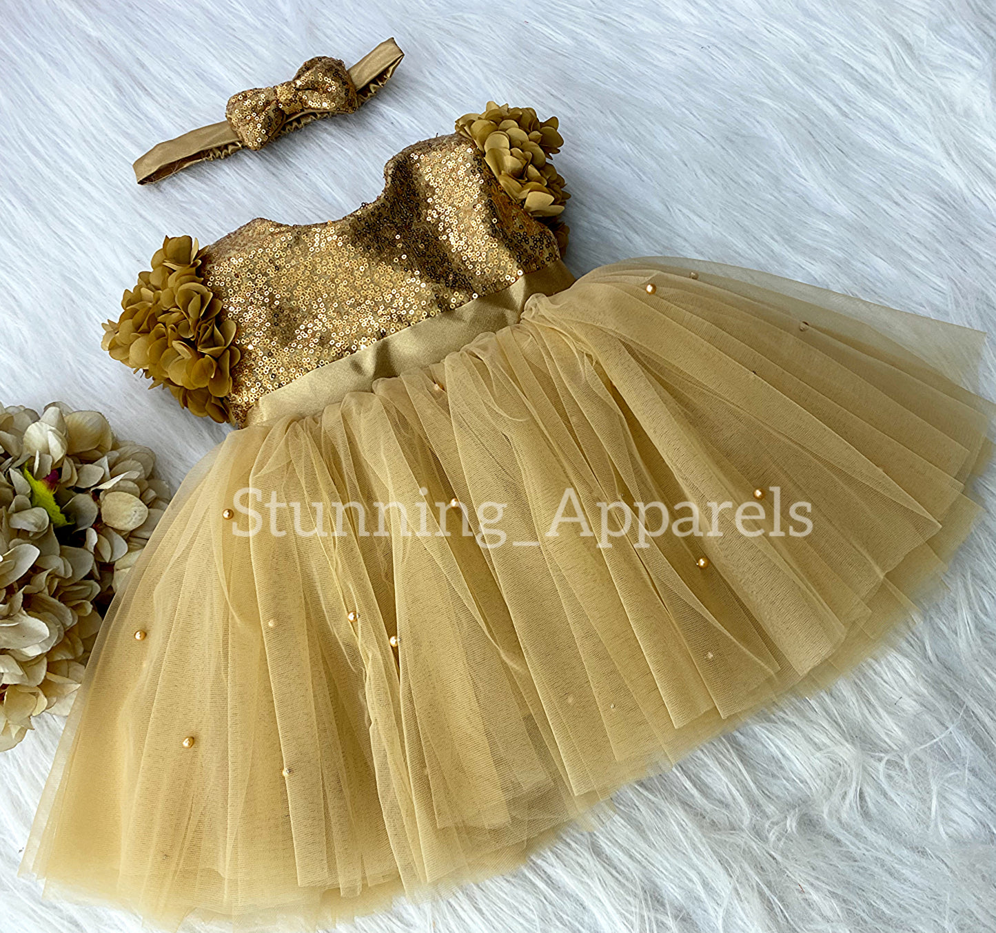 Golden Satin Bow Party Wear Golden Dress