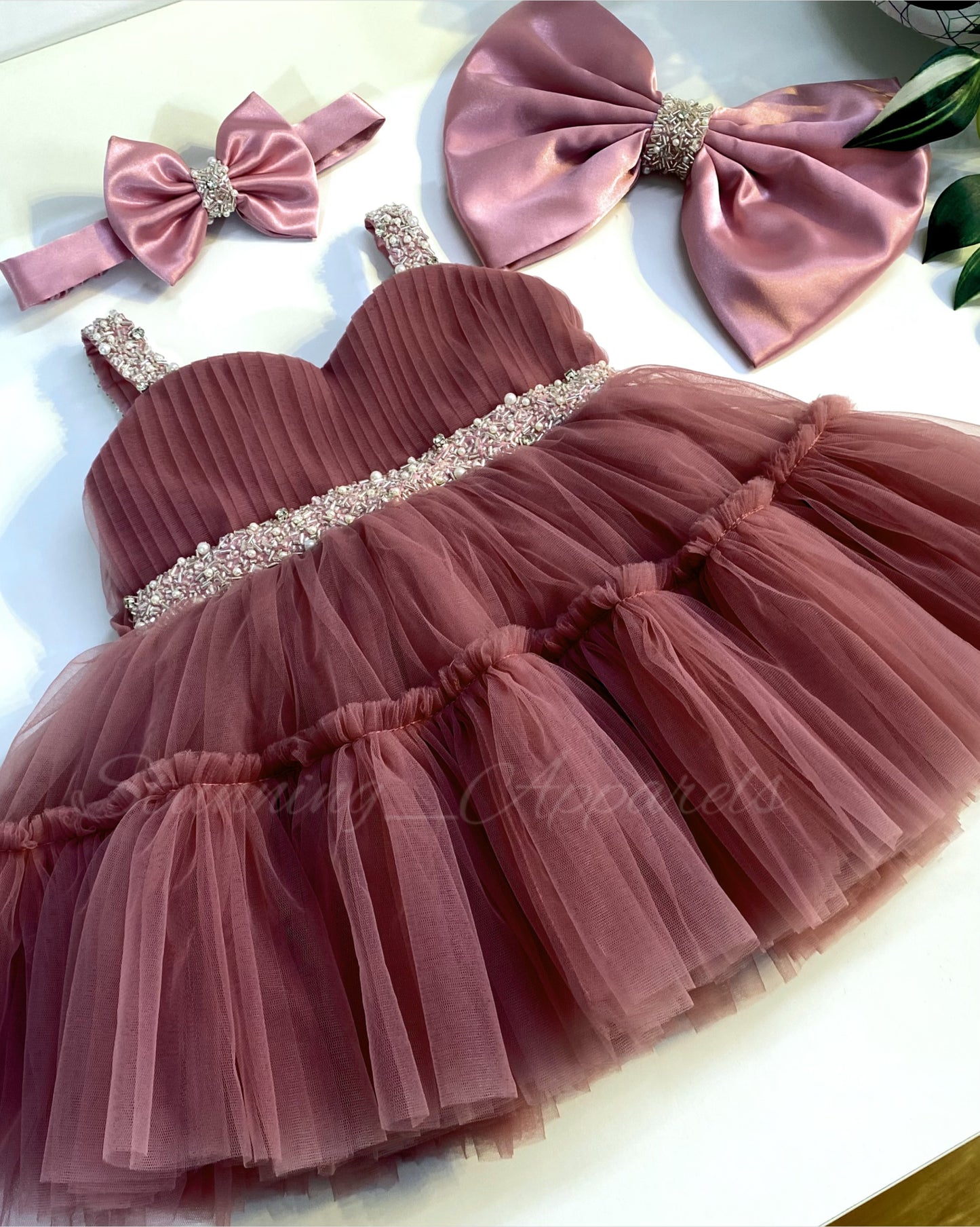 Designer Sweetheart Neckline Hand Work Mustard Brown Pink Frock