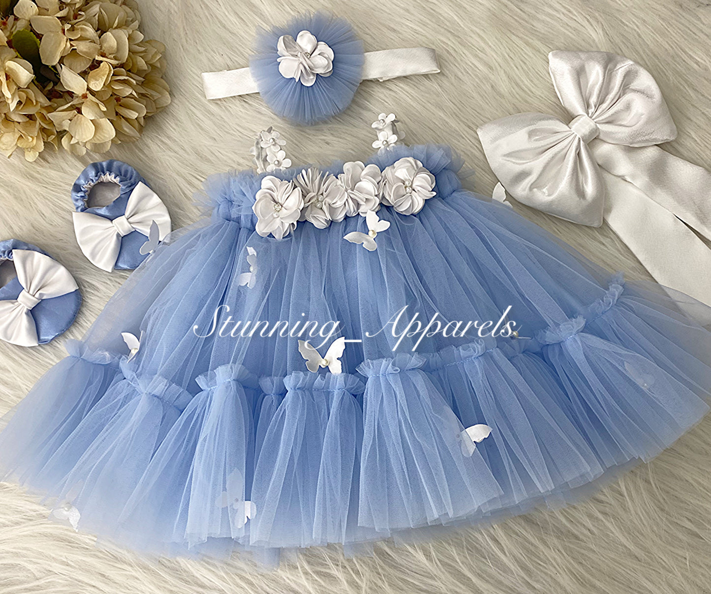 Butterfly Work Cute Party Wear Pastel Blue Umbrella Dress