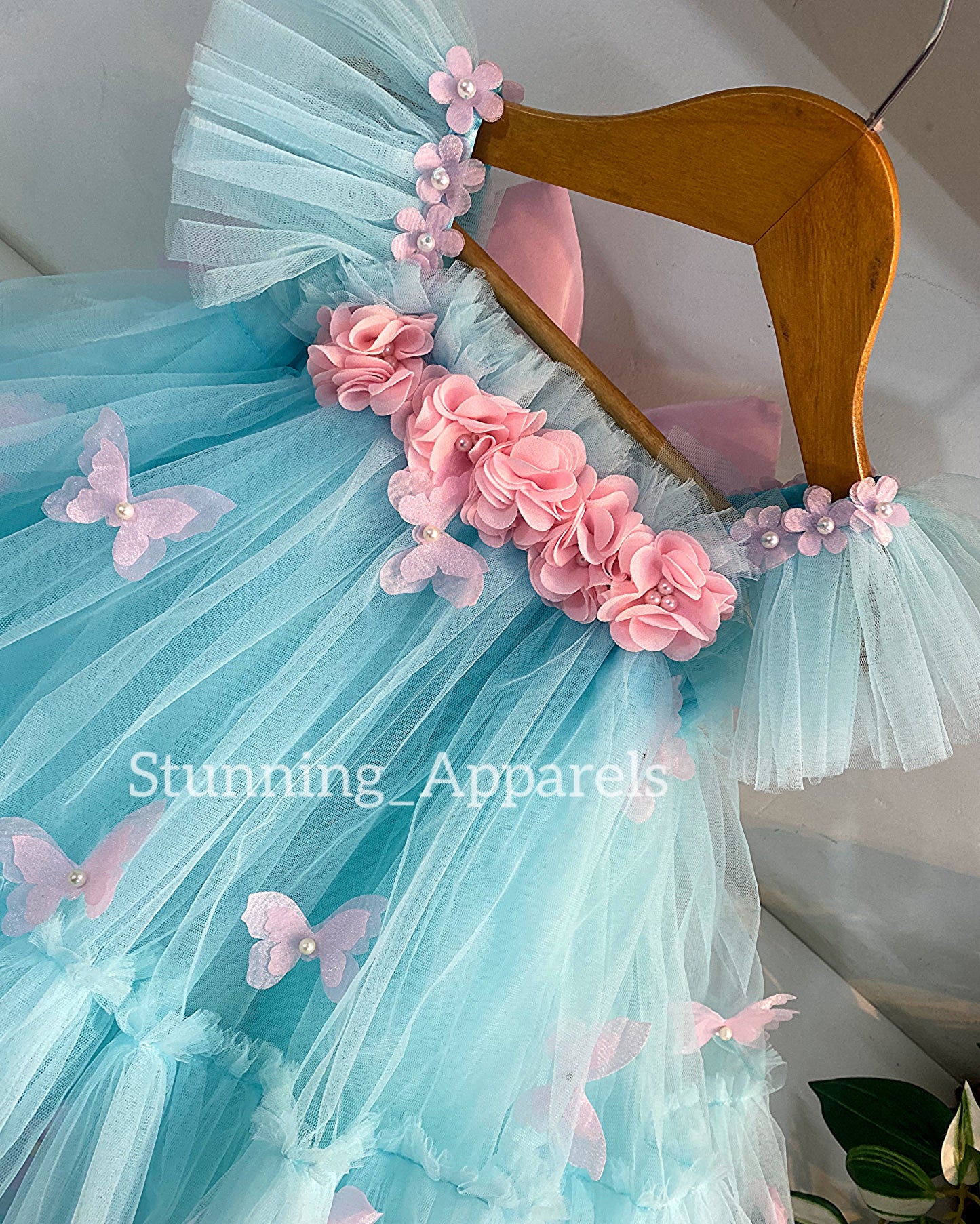 Butterfly Work Cute Party Wear Umbrella Sky Blue Dress