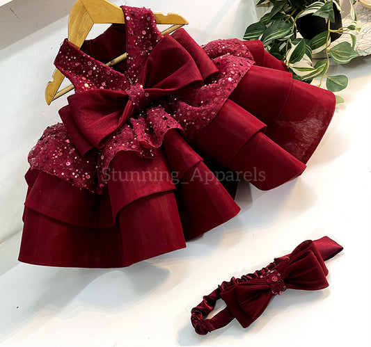 Premium Beads Sequins Party Wear Maroon Dress
