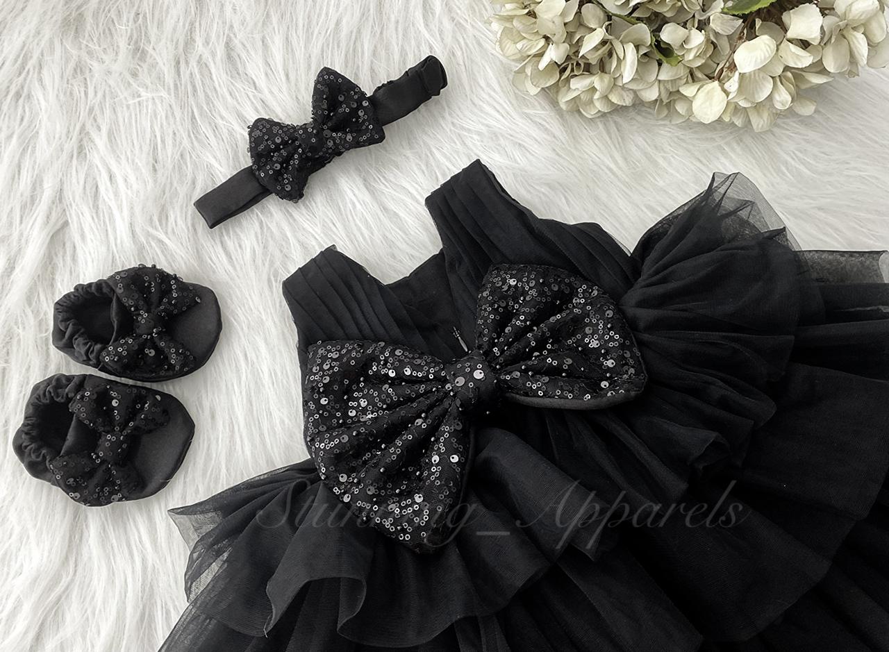 Three Layered Double Folded Stylish Black Frock