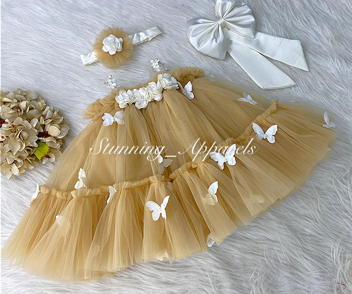 Butterfly Work Cute Party Wear Golden Umbrella Dress