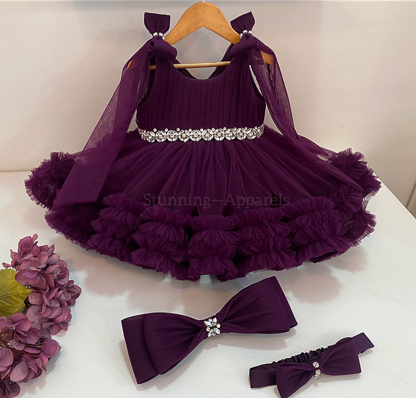 Designer Premium Hand Work Wine Dress