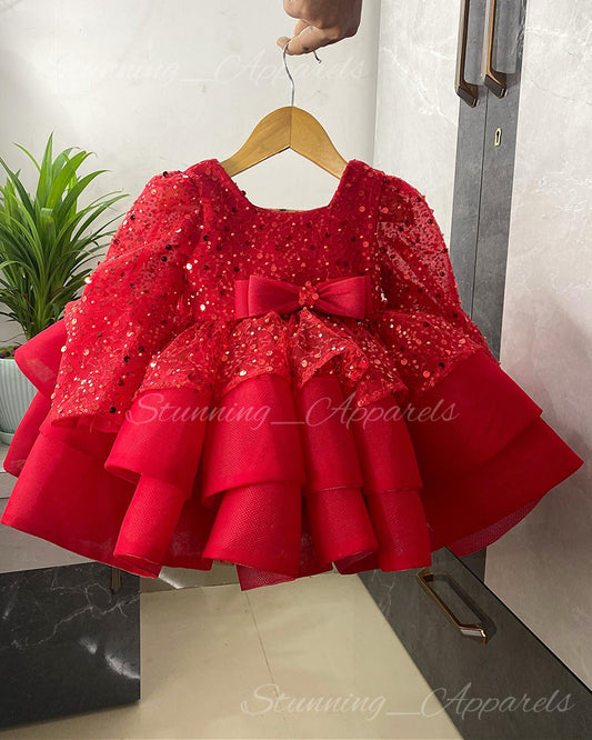 Long Sleeves Premium pretty party wear red dress