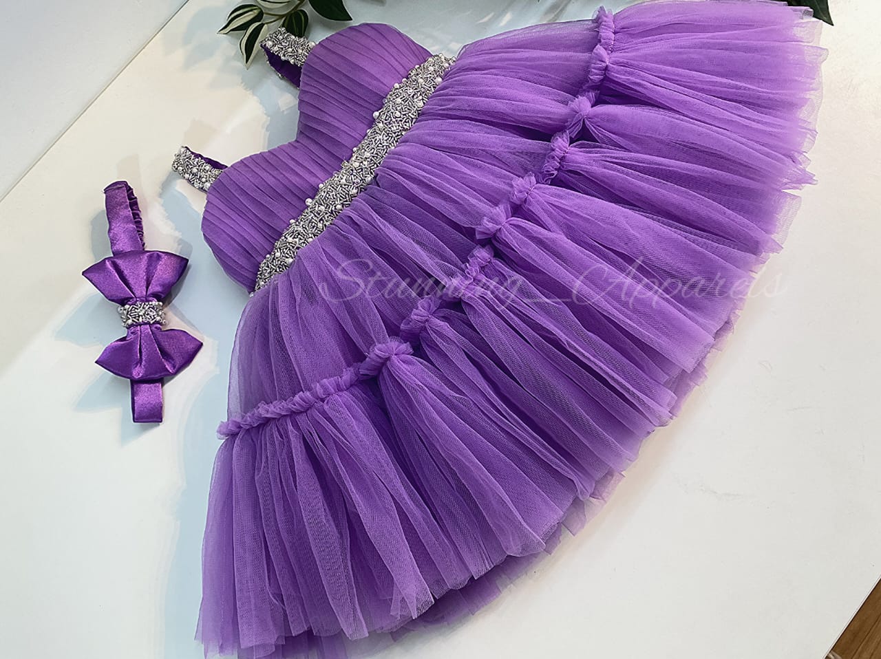 Designer Sweetheart Neckline Hand Work Strapped Dark Lavender Frock