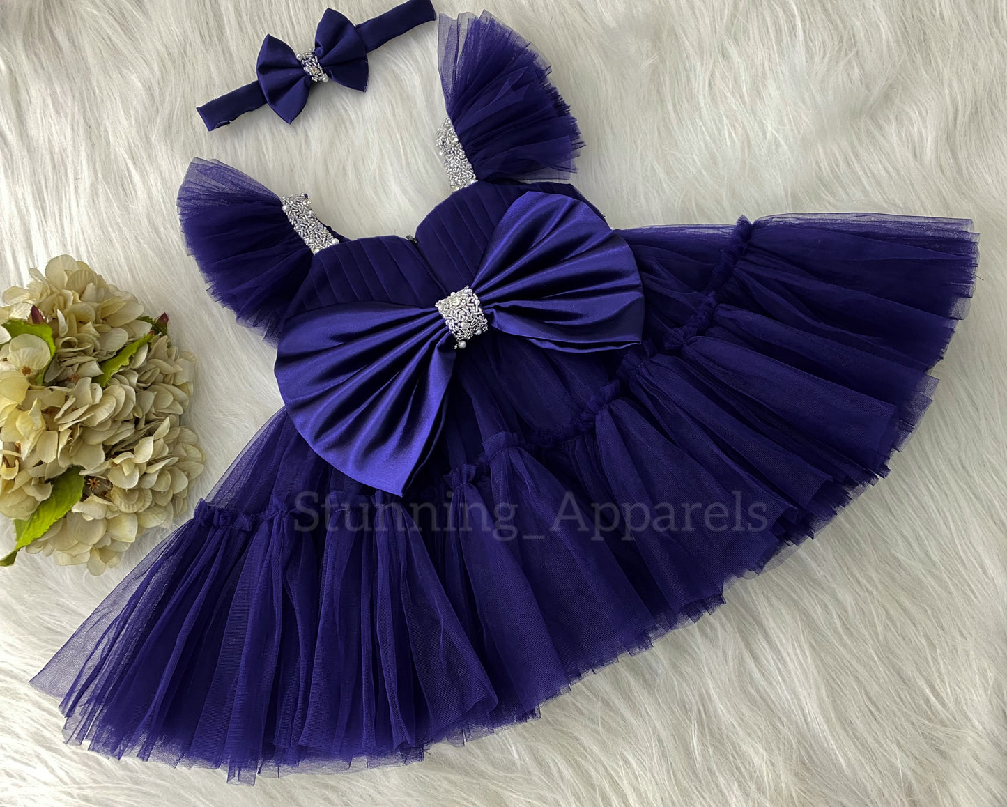 Designer Sweetheart Neckline Hand Work Navy Blue Frock