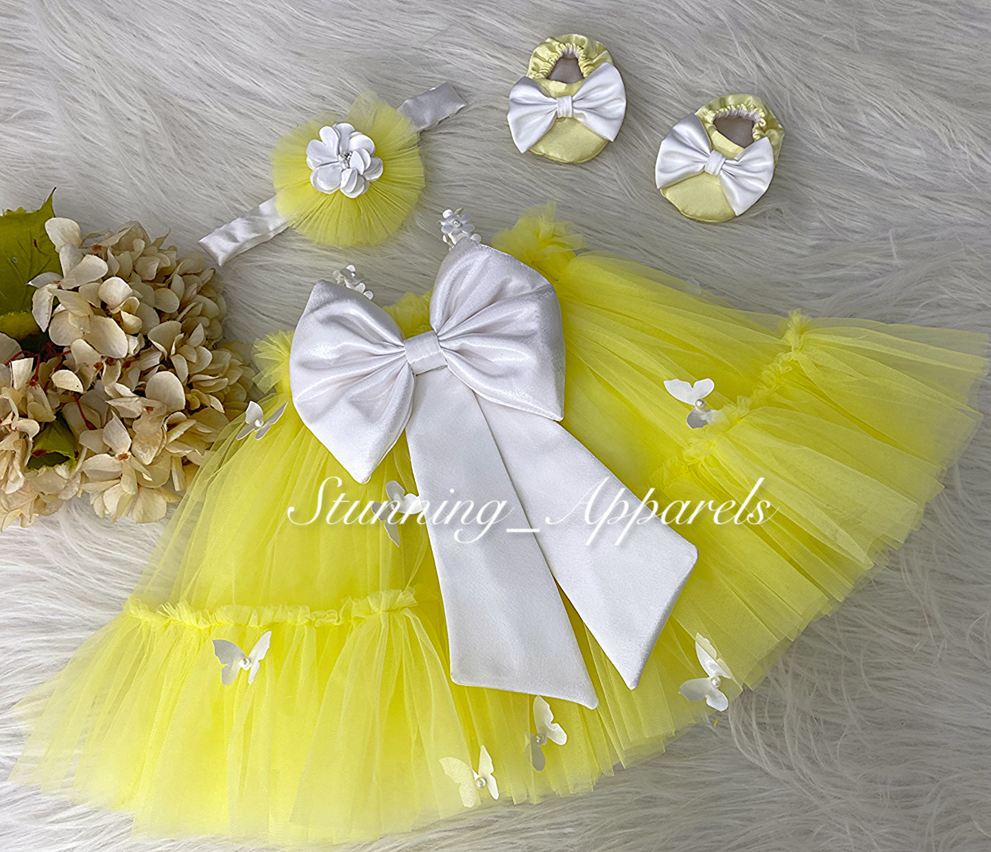 Butterfly Work Cute Party Wear Lemon Yellow Umbrella Dress
