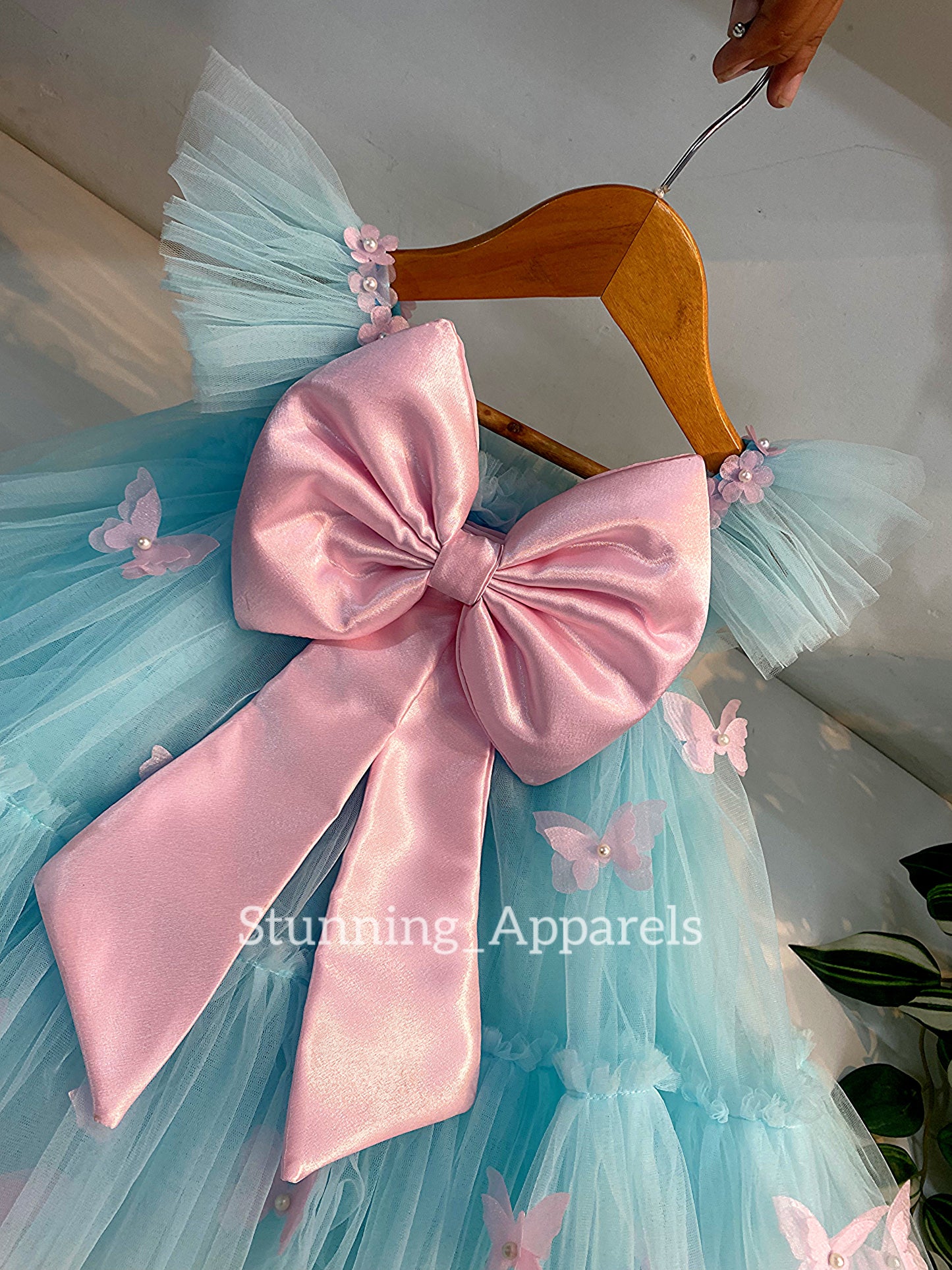 Butterfly Work Cute Party Wear Umbrella Sky Blue Dress