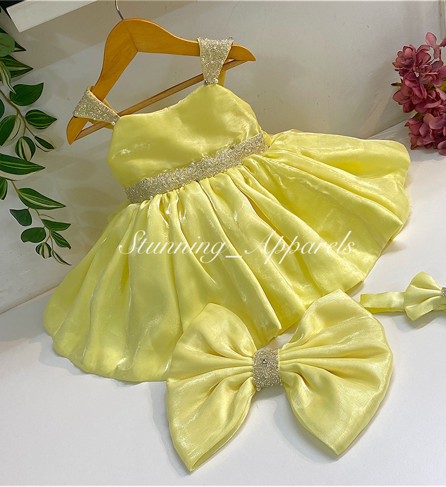 Designer Premium Hand Work Lemon Yellow Dress