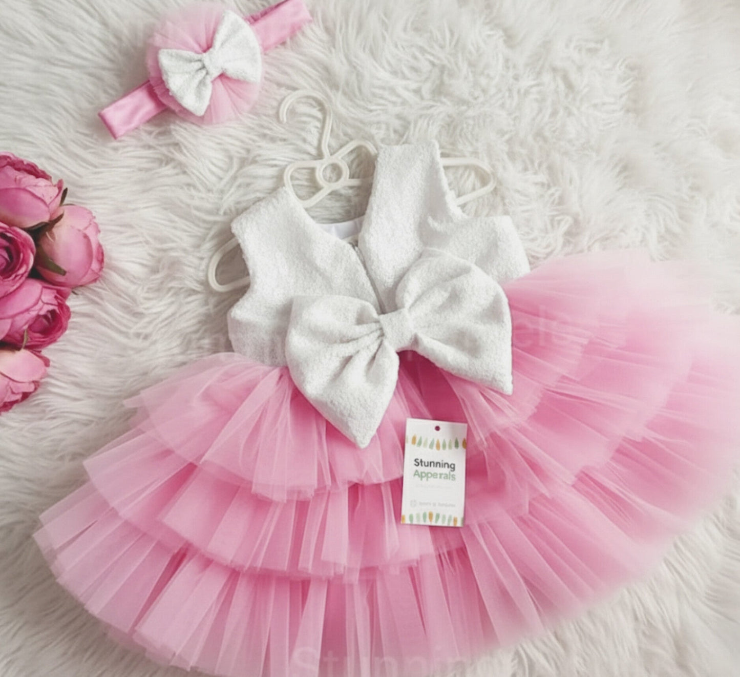 Milky Sequins Layers Pink Dress
