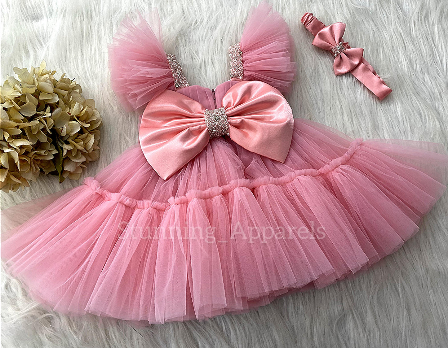 Designer Sweetheart Neckline Hand Work Peach Frock