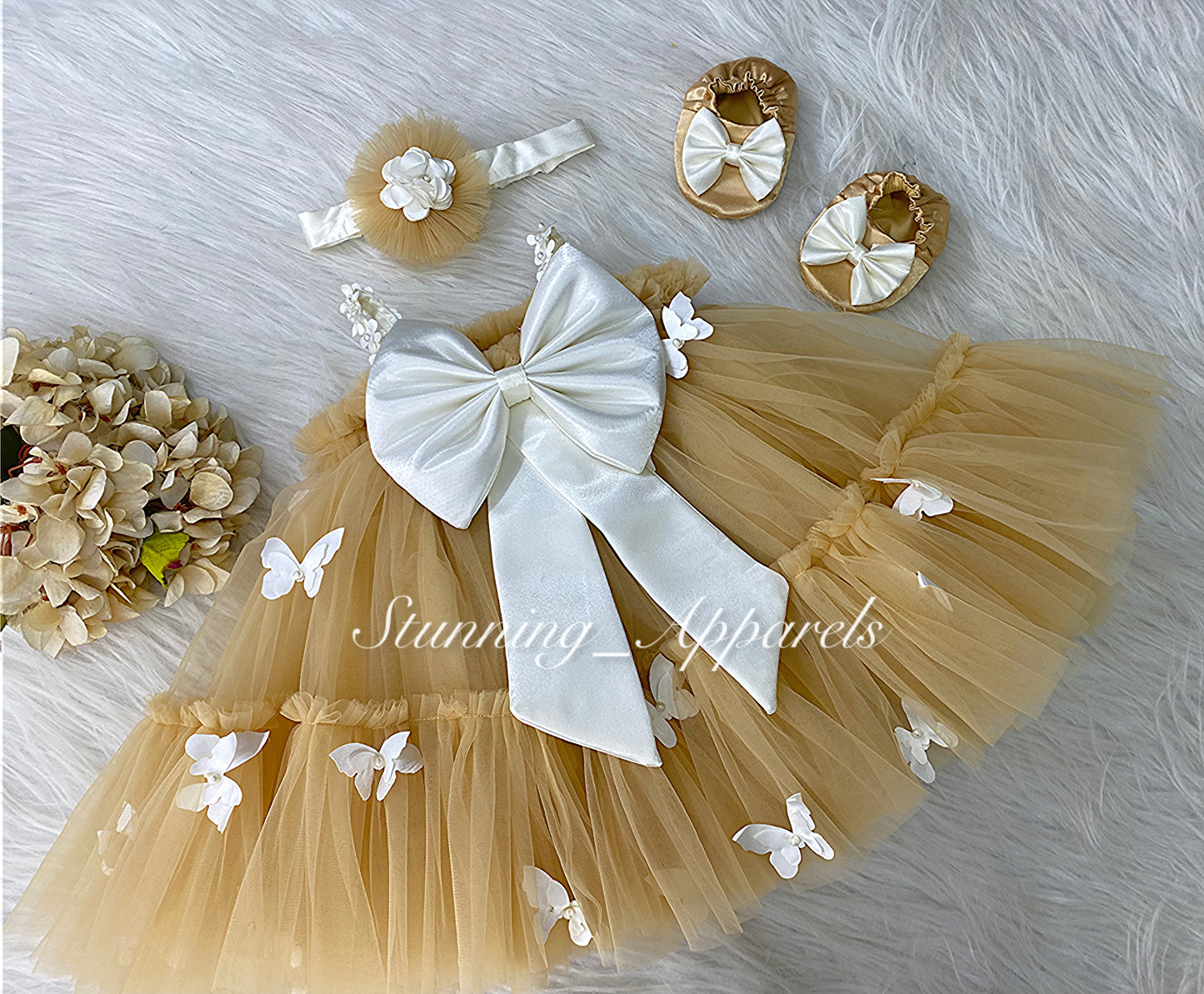 Butterfly Work Cute Party Wear Golden Umbrella Dress