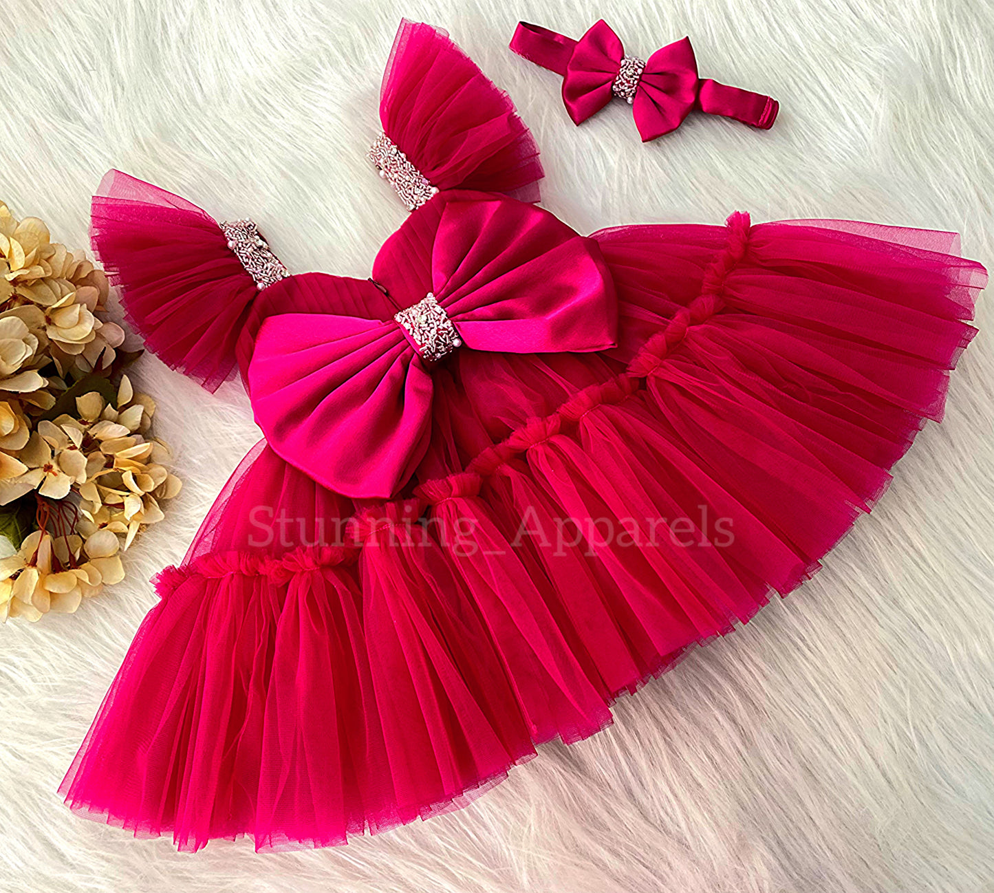 Designer Sweetheart Neckline Hand Work Magenta Frock