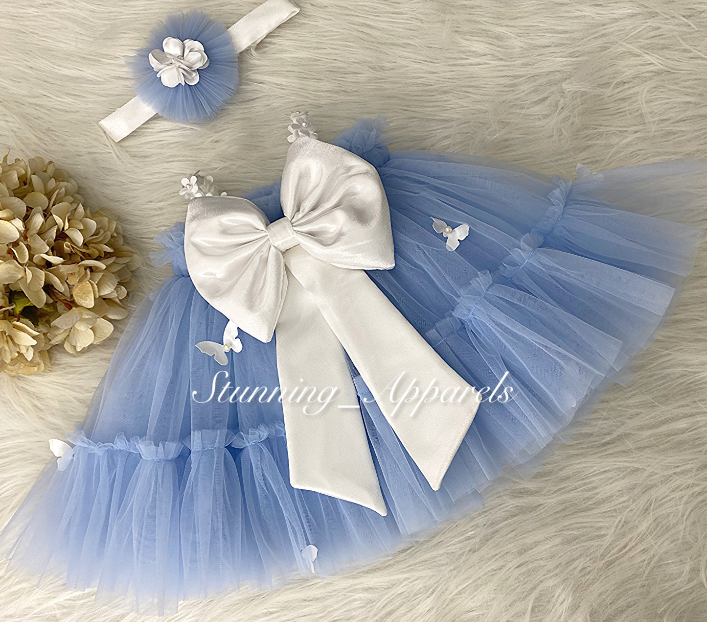 Butterfly Work Cute Party Wear Pastel Blue Umbrella Dress
