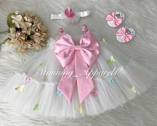 Butterfly Work Cute Party Wear White Umbrella Dress