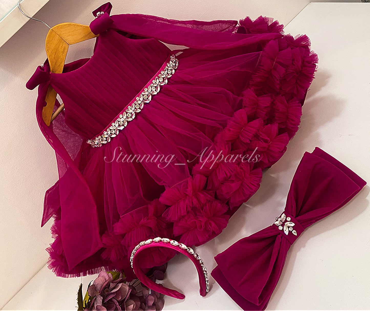 Designer Premium hand work ruby pink dress