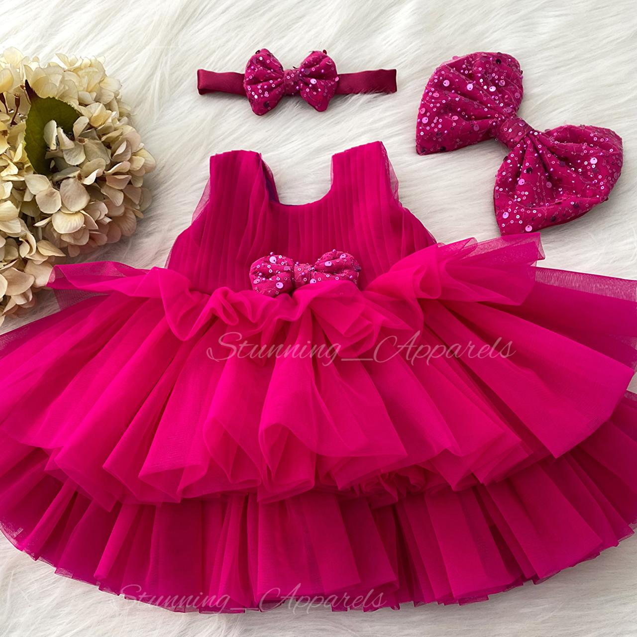 Three Layered Double Folded Stylish Magenta Frock