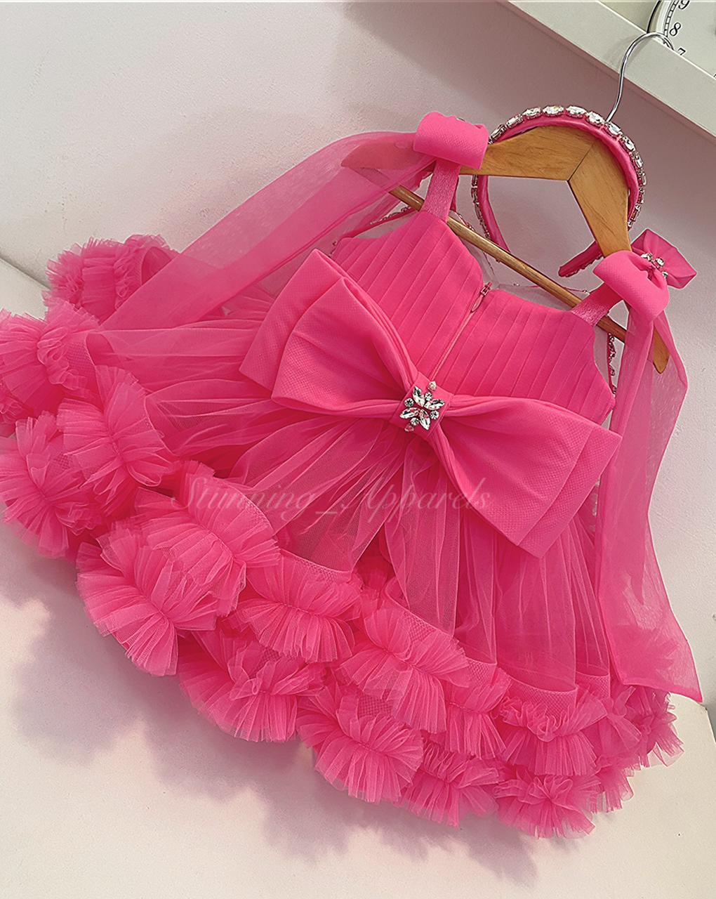 Designer Premium Hand Work Flamingo Pink Dress
