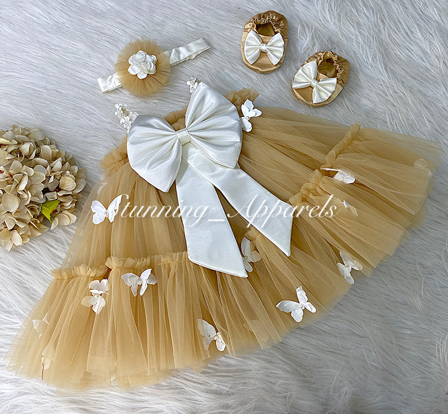 Butterfly Work Cute Party Wear Golden Umbrella Dress