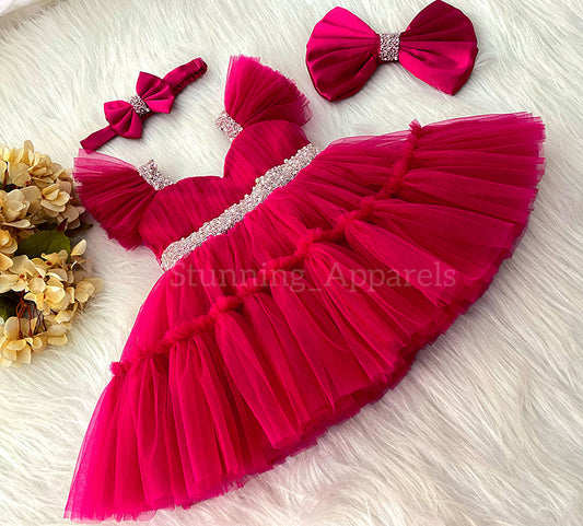 Designer Sweetheart Neckline Hand Work Magenta Frock