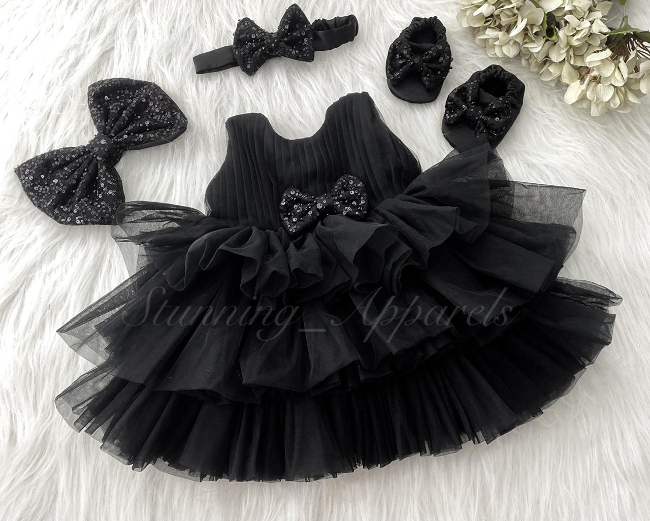 Three Layered Double Folded Stylish Black Frock