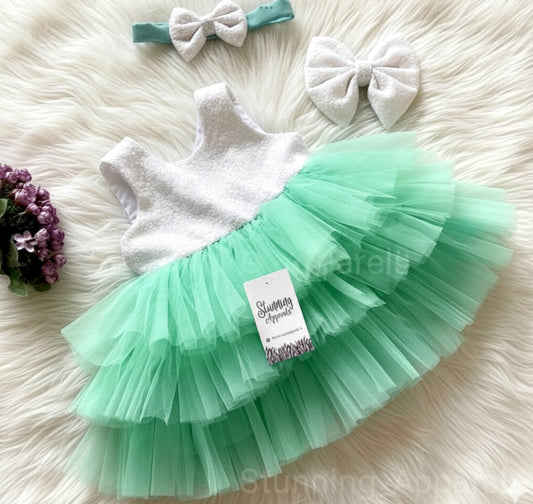Milky Sequins Layers Sea Green Dress