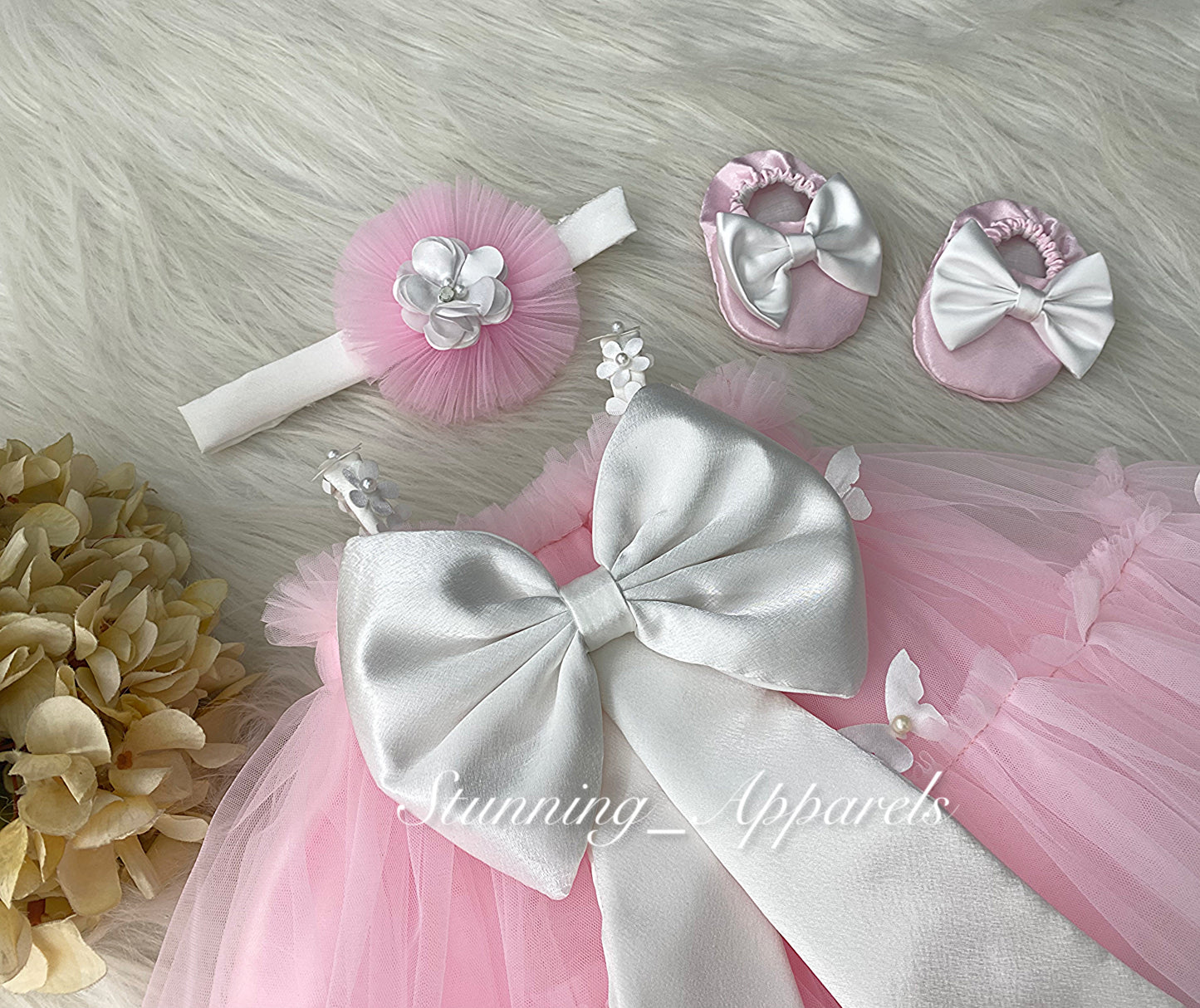Butterfly Work Cute Party Wear Baby Pink Dress