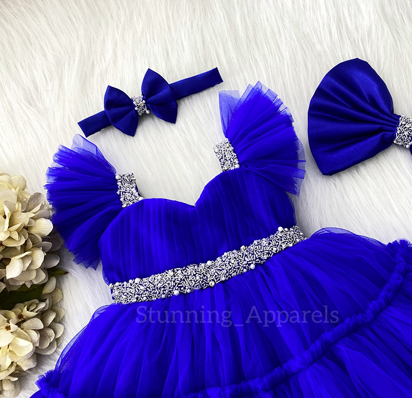 Designer Sweetheart Neckline Hand Work Royal Blue Frock