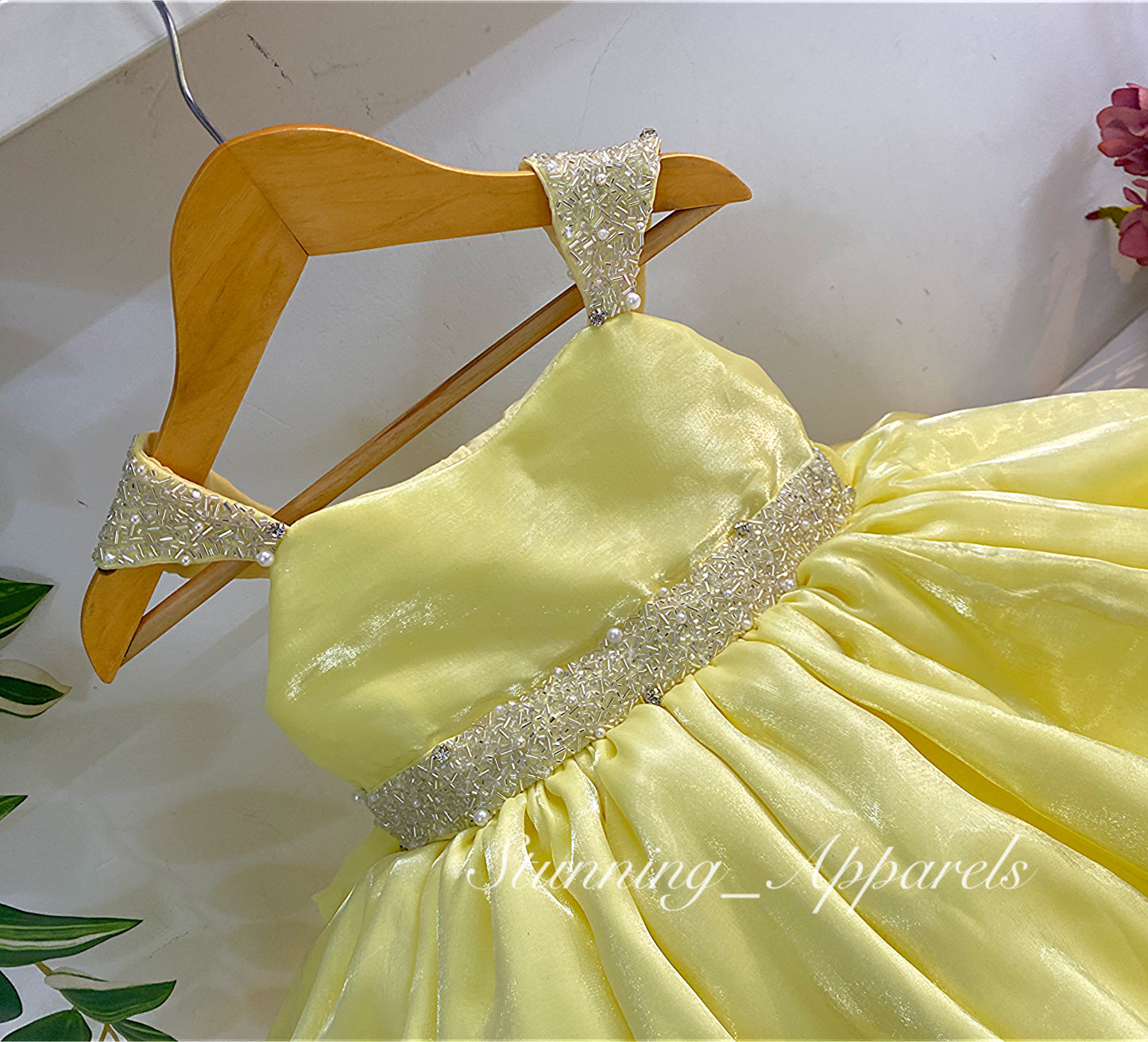 Designer Premium Hand Work Lemon Yellow Dress