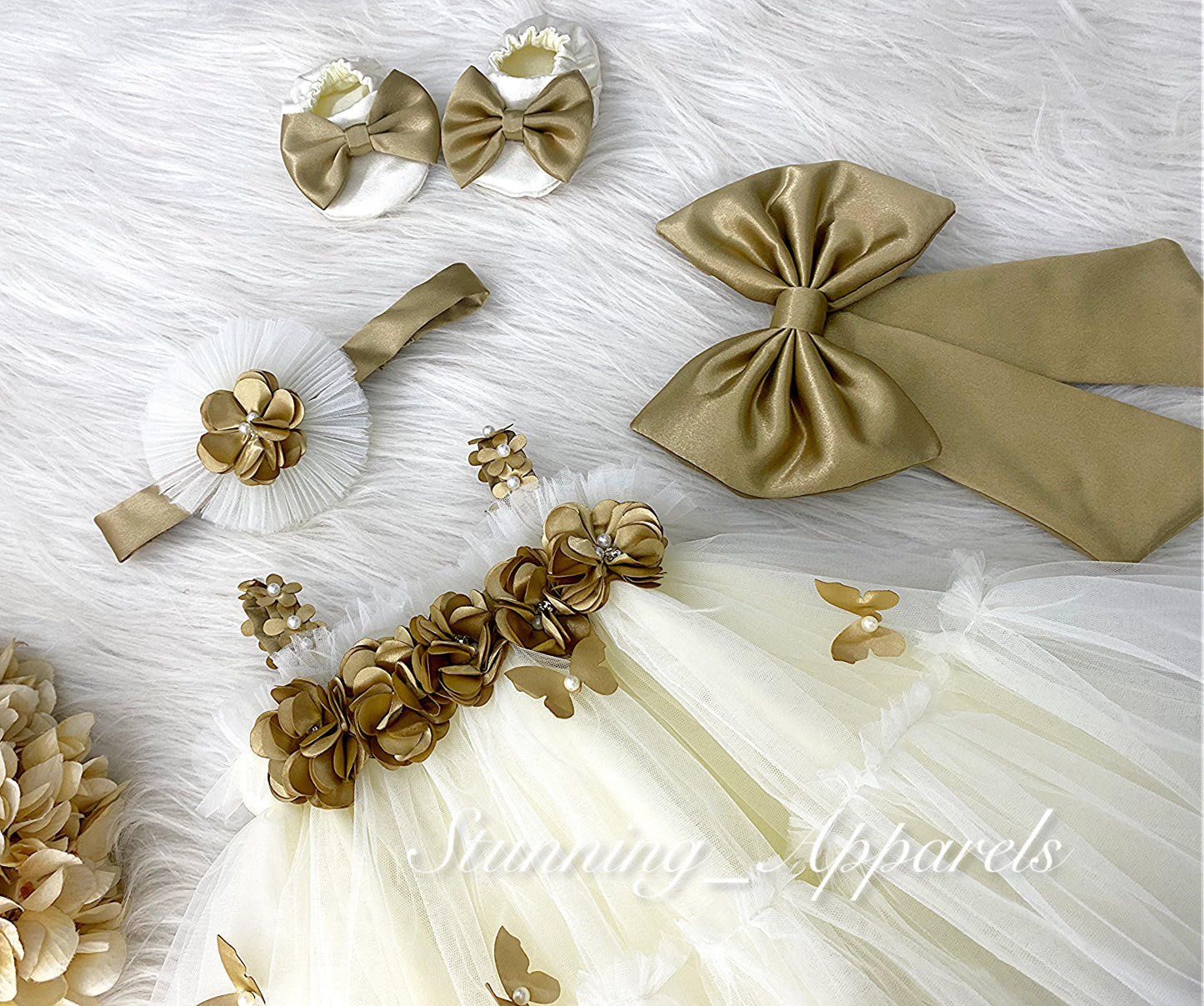 Butterfly Work Cute Party Wear Cream Umbrella Dress