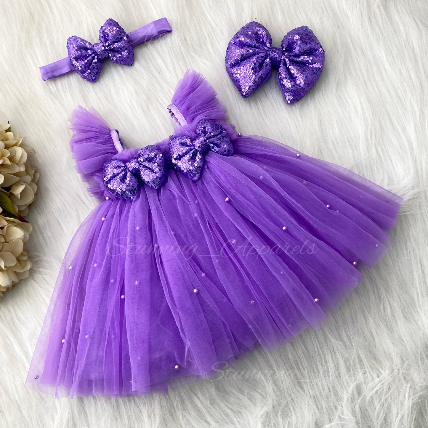 Lavender Sequins Bow Party Wear Lavender Umbrella Dress
