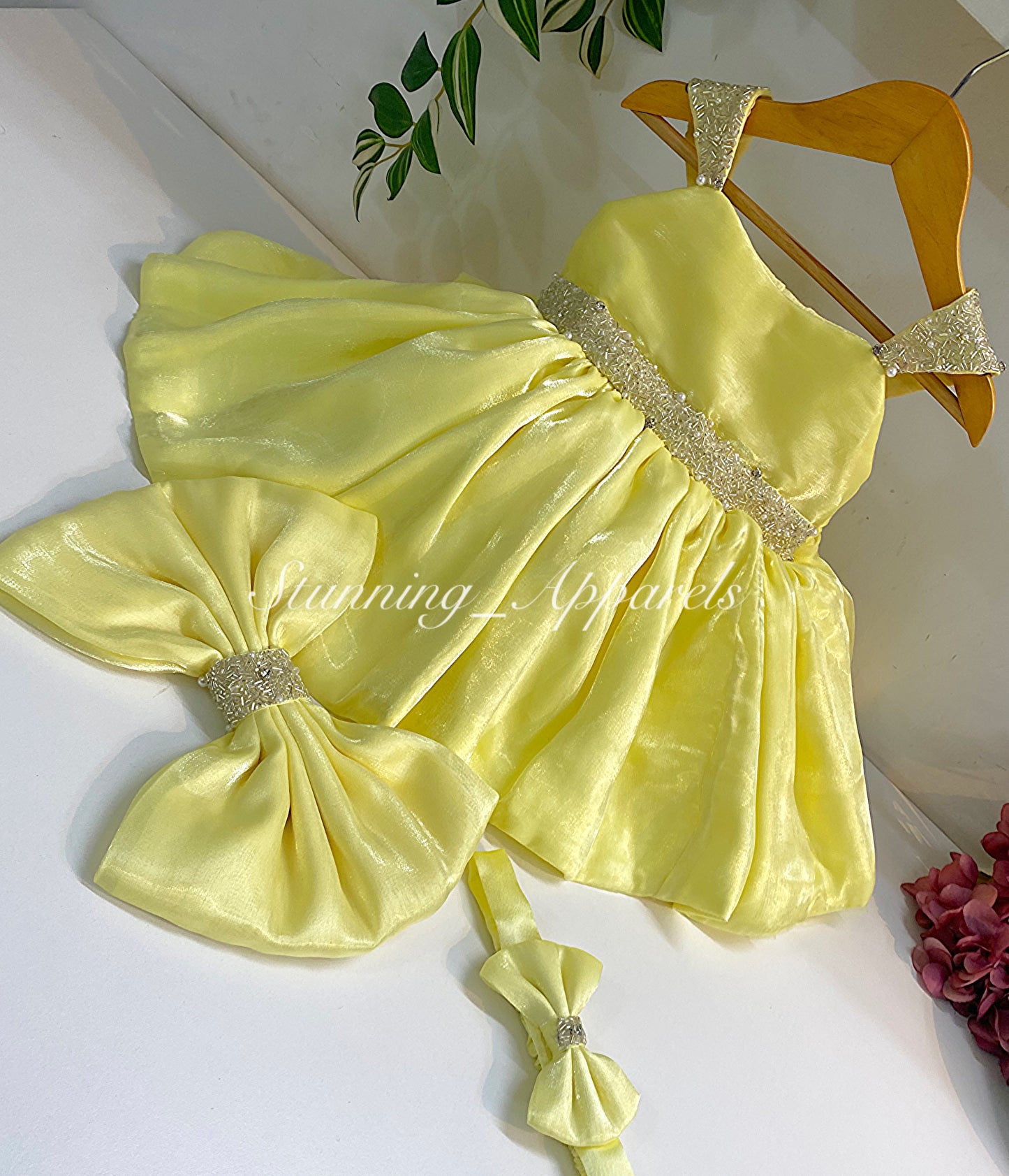 Designer Premium Hand Work Lemon Yellow Dress