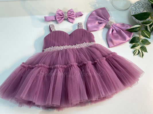 Designer Sweetheart Neckline Hand Work Dusty Pink Frock