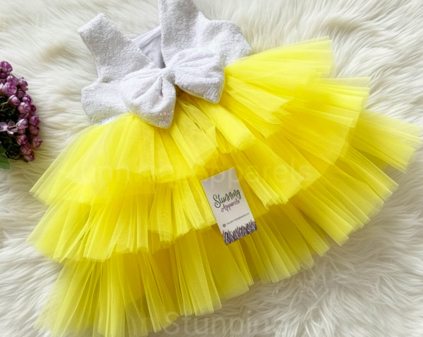 Milky Sequins Layers Dark Yellow Dress