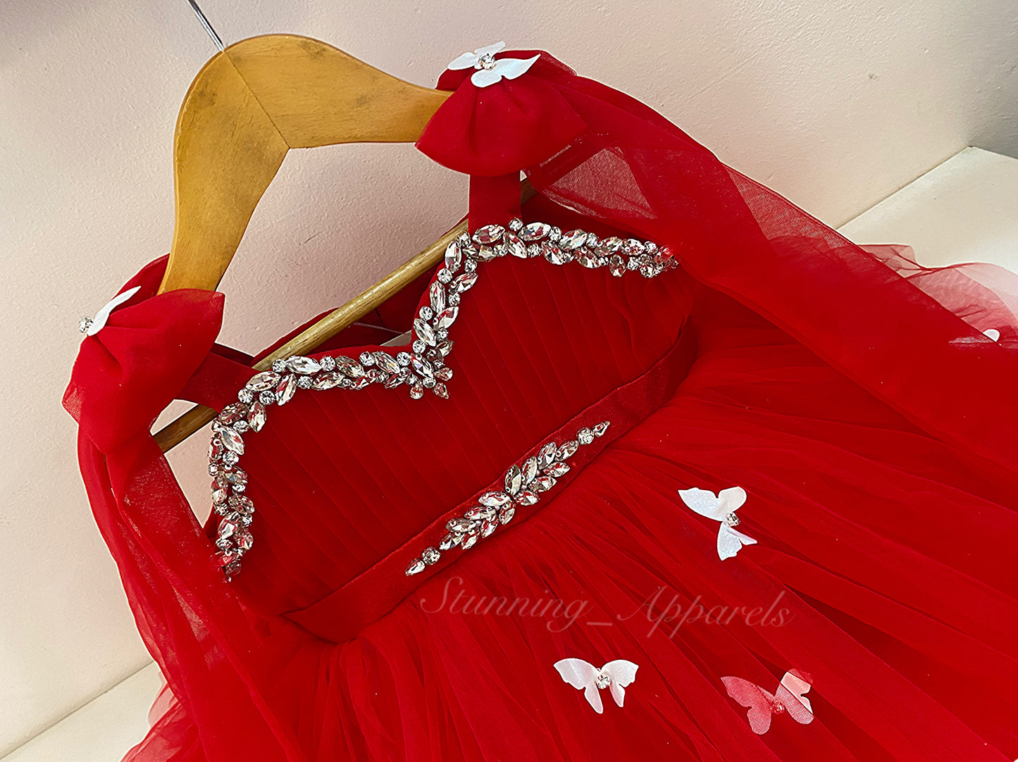 Designer Neckline Hand Work Butterfly Red Dress