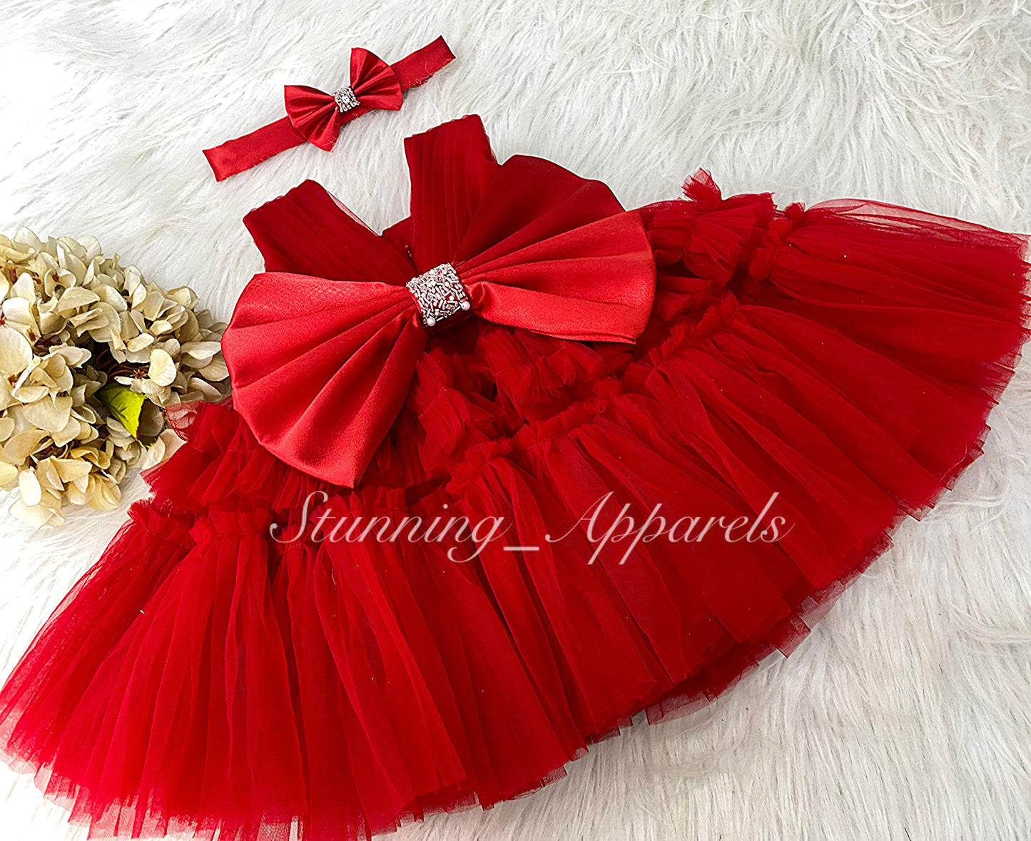 Designer Hand Wear Ruffled Party Wear Red Dress