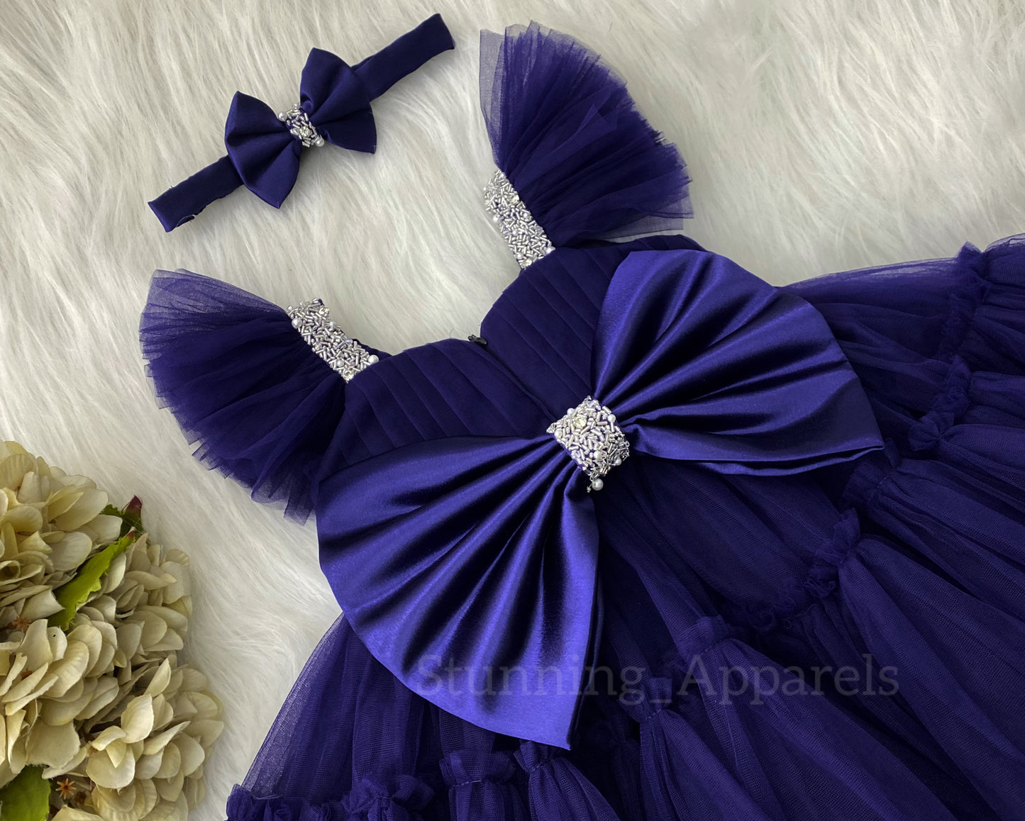 Designer Sweetheart Neckline Hand Work Navy Blue Frock