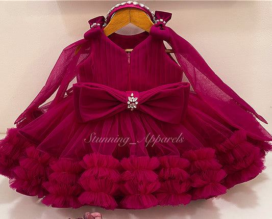 Designer Premium hand work ruby pink dress