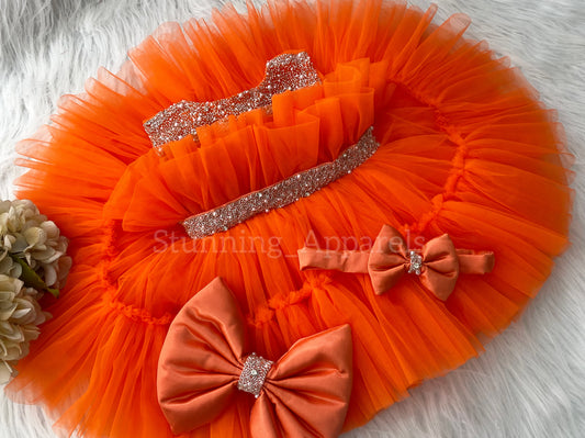 Designer Neckline Hand Work Party Wear Orange Dress
