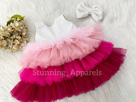 Pink Shade Layered Party Wear Dress