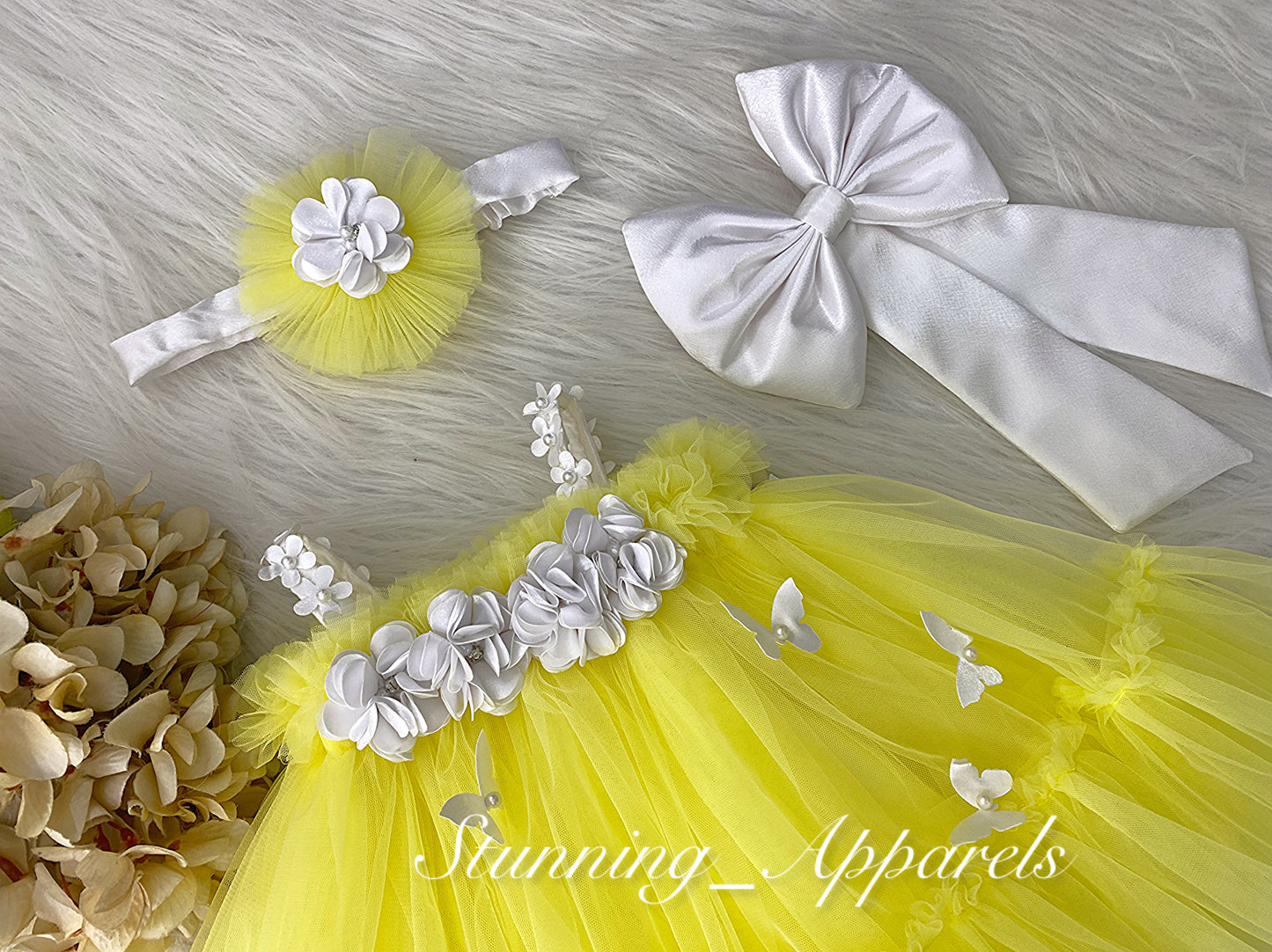 Butterfly Work Cute Party Wear Lemon Yellow Umbrella Dress
