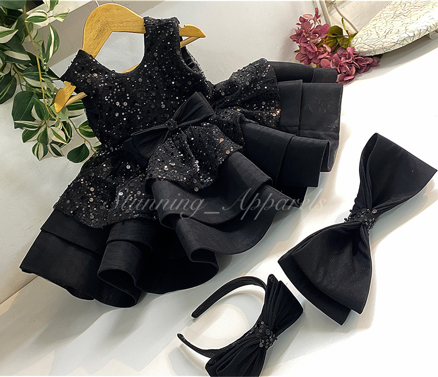 Premium Beads Sequins Party Wear Black Dress